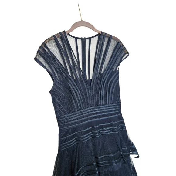 Tadashi Shoji Navy Tierd Ruffle Formal Dress